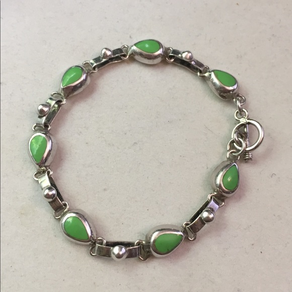 Vintage Mexico 925 silver green Turquoise bracelet - Picture 8 of 8